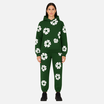 Unisex Cotton Floral Tracksuit – Comfortable Floral Hoodie & Joggers Outfit Set