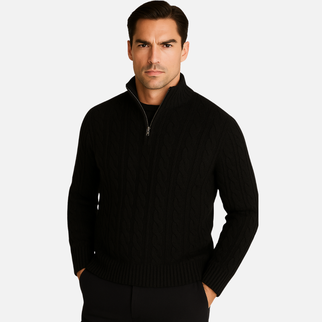 Men's Cotton Knit Half-Zip Sweater - Knitted Half-Zipper