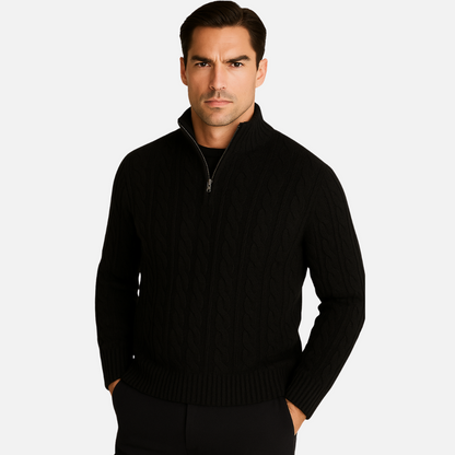 Men's Cotton Knit Half-Zip Sweater - Knitted Half-Zipper