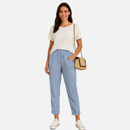 Women’s Casual Striped Linen Pants - Women's Linen Trousers