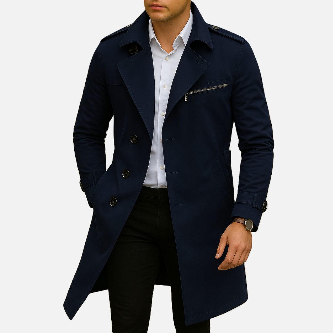 Men's Old Money Trenchcoat - Buttoned Long Jacket