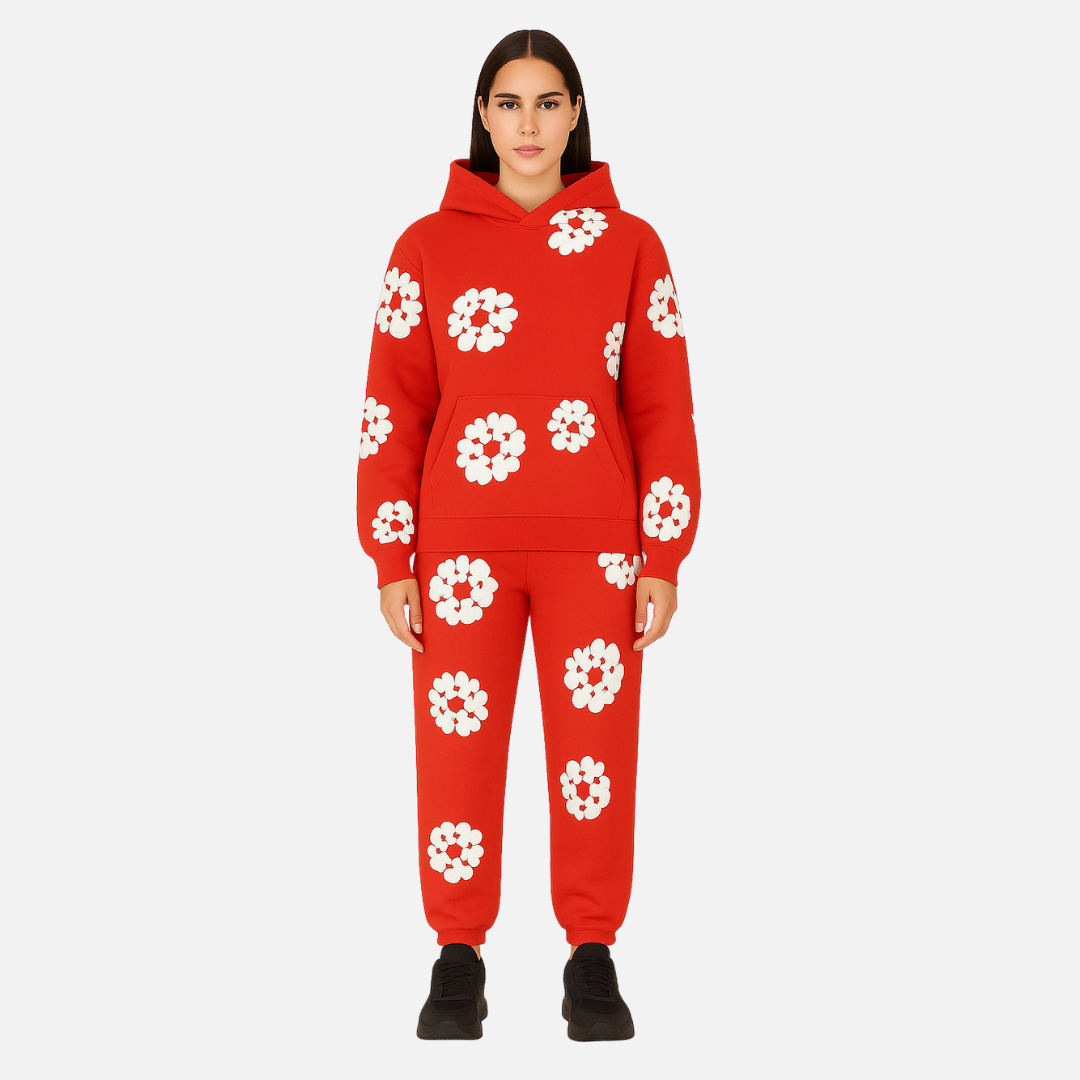 Unisex Cotton Floral Tracksuit – Comfortable Floral Hoodie & Joggers Outfit Set