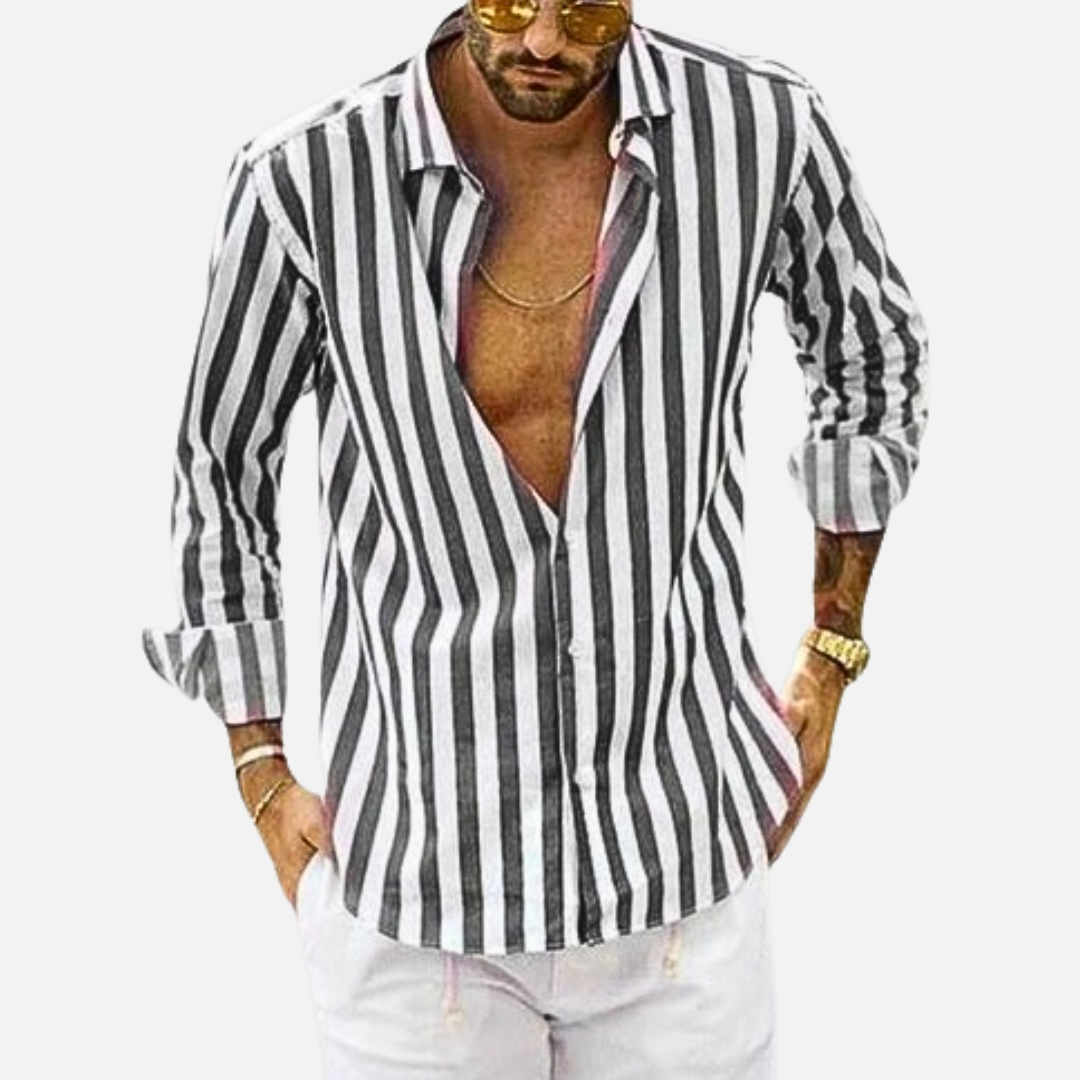 Men's Loose Striped Button-Up Shirt