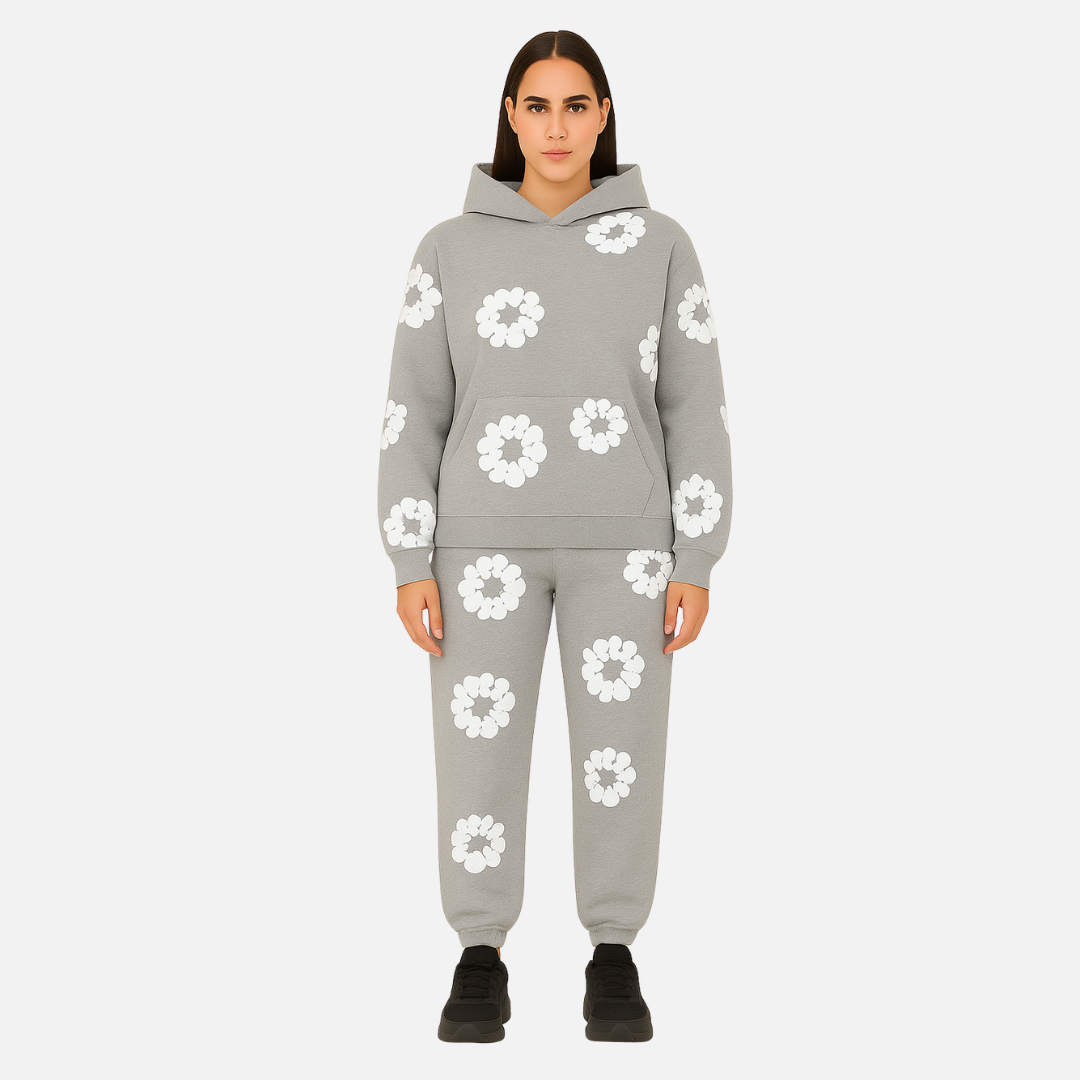 Unisex Cotton Floral Tracksuit – Comfortable Floral Hoodie & Joggers Outfit Set