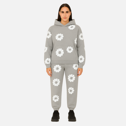 Unisex Cotton Floral Tracksuit – Comfortable Floral Hoodie & Joggers Outfit Set