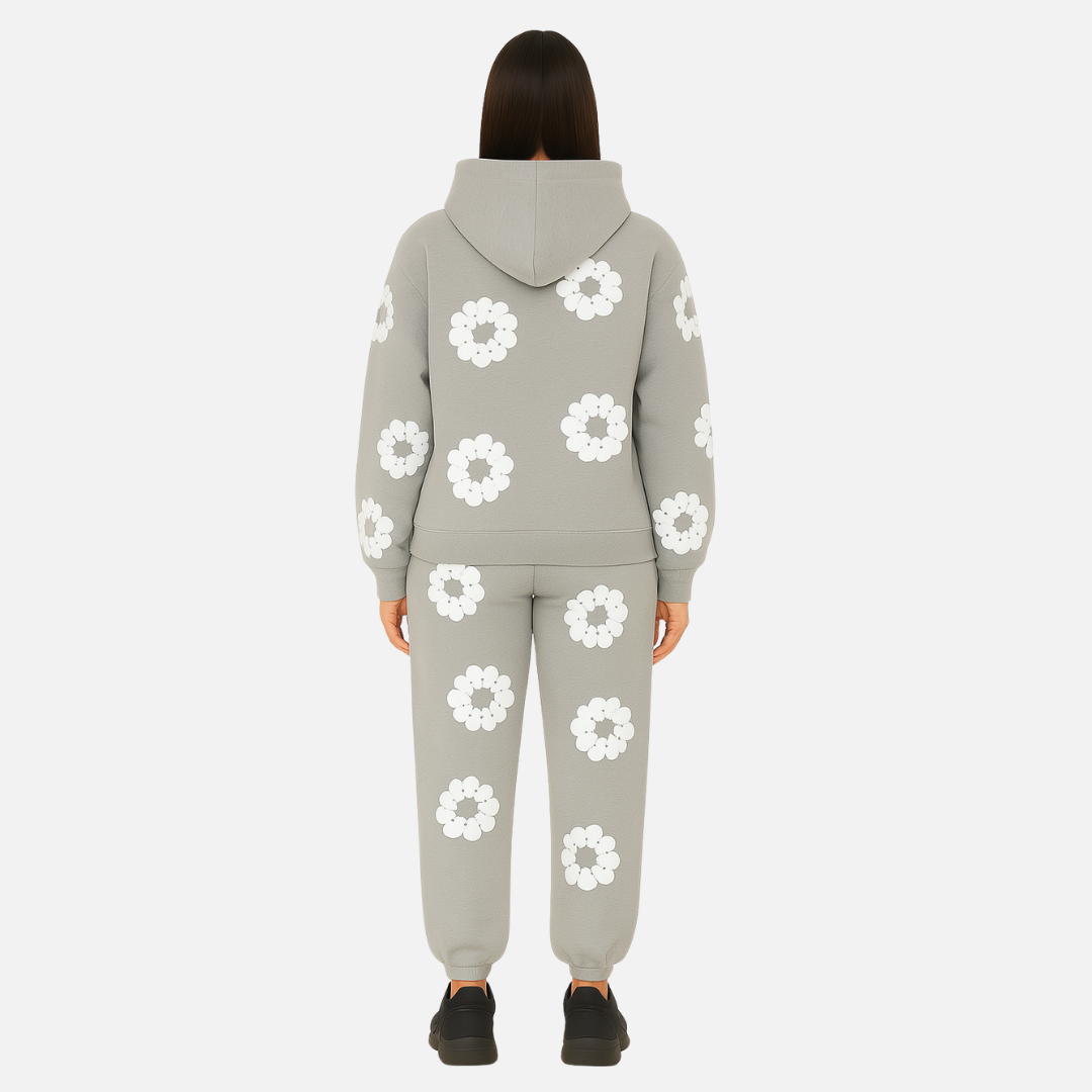 Unisex Cotton Floral Tracksuit – Comfortable Floral Hoodie & Joggers Outfit Set