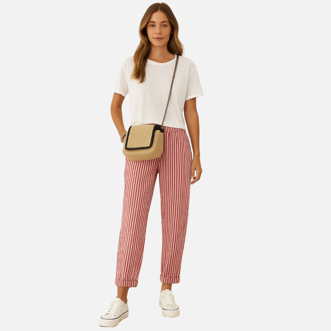 Women’s Casual Striped Linen Pants - Women's Linen Trousers