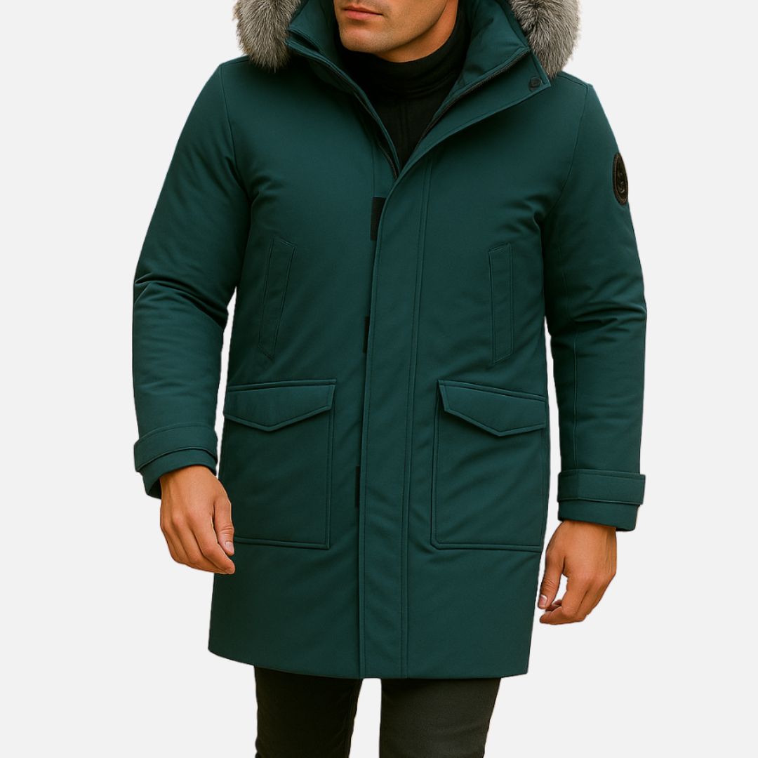 Men’s Winter Jacket with Hood and Faux Fur Collar – Warm Coat