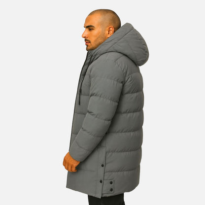 Long Men's Overcoat - Hooded Long Puffer Parka